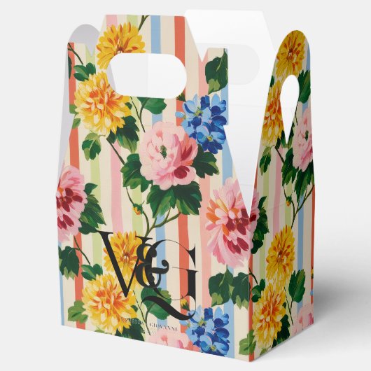 Personalized Floral Stripe Wedding フェイバーボックス (オープン)