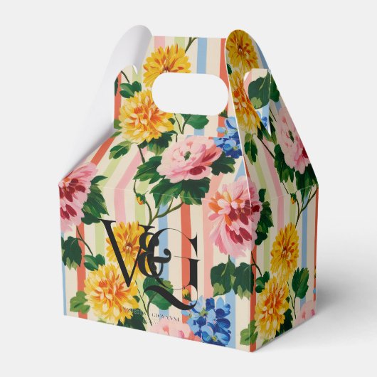 Personalized Floral Stripe Wedding フェイバーボックス (正面サイド)