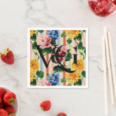 Personalized Floral Stripe Wedding Monogram スタンダードカクテルナプキン (インサイチュ)