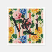 Personalized Floral Stripe Wedding Monogram スタンダードカクテルナプキン (正面)