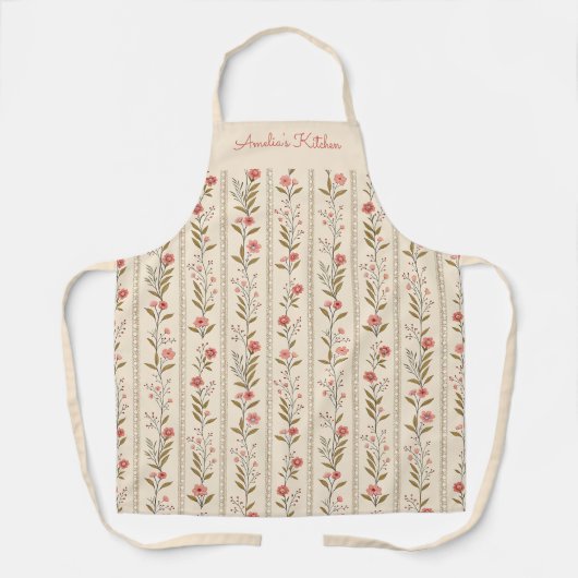 Personalized Floral Stripes Beige Pink Brown エプロン (正面)