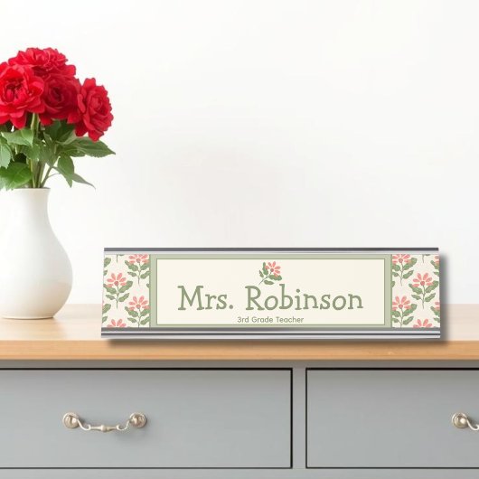 Personalized Floral Teacher Desk Nameplate デスクネームプレート