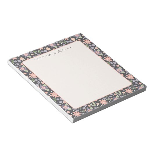 Personalized Floral Teacher Notepad ノートパッド (アングル)