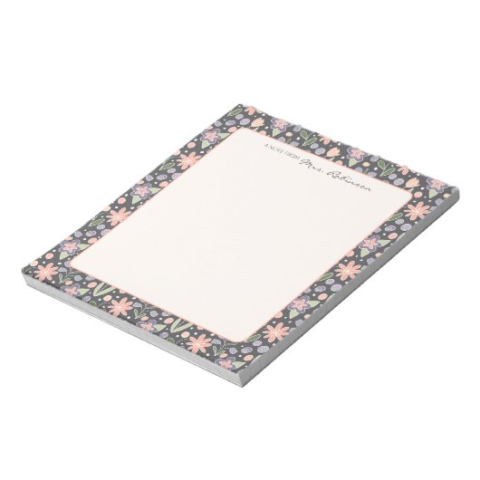 Personalized Floral Teacher Notepad ノートパッド (回転)