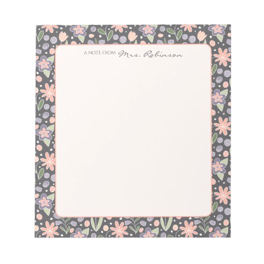 Personalized Floral Teacher Notepad ノートパッド (正面)