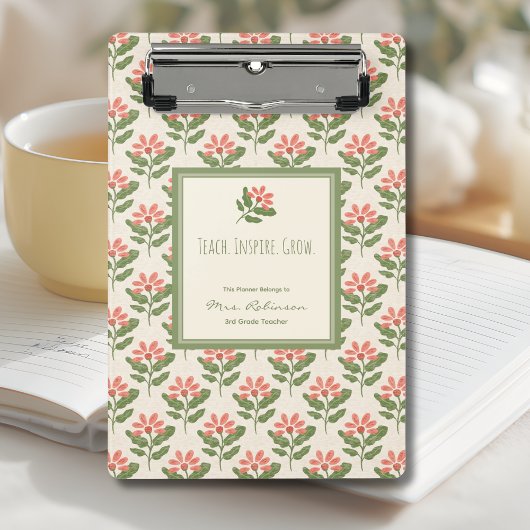 Personalized Floral Teacher Planner ミニクリップボード