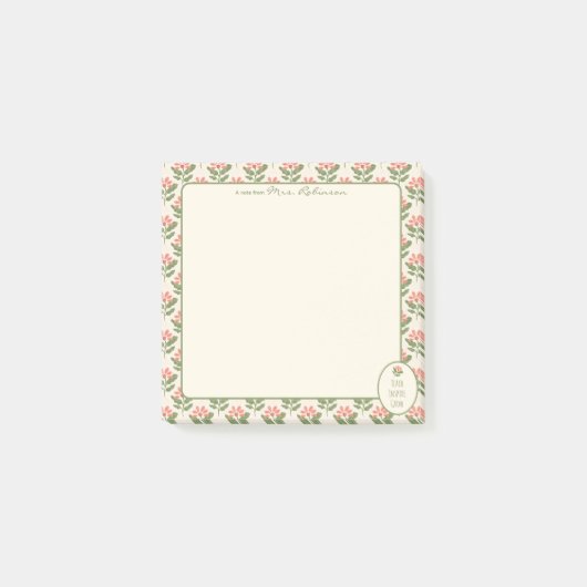 Personalized Floral Teacher Sticky Notes   ポストイット (正面)