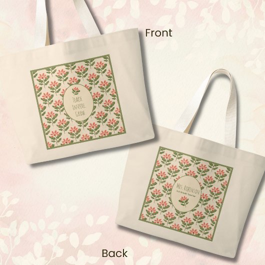 Personalized Floral Teacher Tote Bag • Custom Name ラージトートバッグ