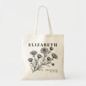 Personalized Floral Tote Bag for Bridesmaid Gift トートバッグ (正面)