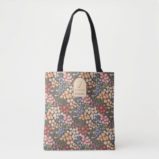 Personalized Floral Tote Bag – Initial & Name トートバッグ (正面)