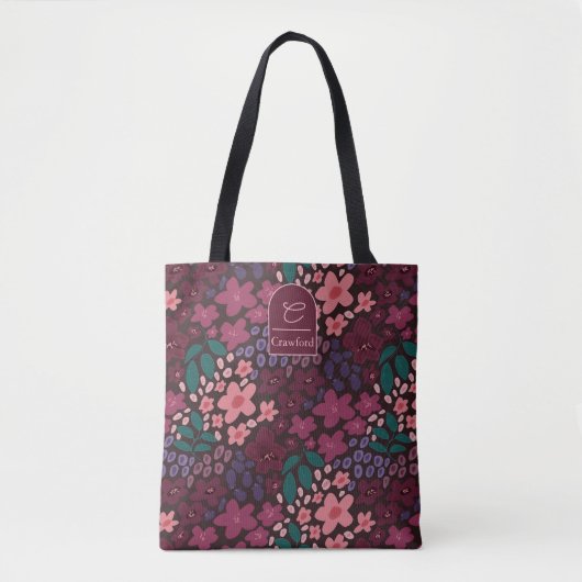Personalized Floral Tote Bag – Initial & Name トートバッグ (正面)