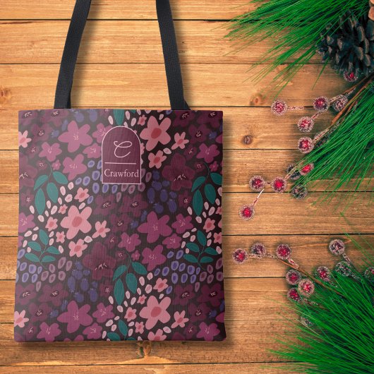 Personalized Floral Tote Bag – Initial & Name トートバッグ