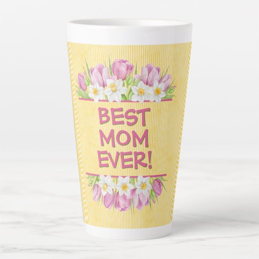 Personalized Floral Tulip and Daffodil カフェラテマグ (正面)