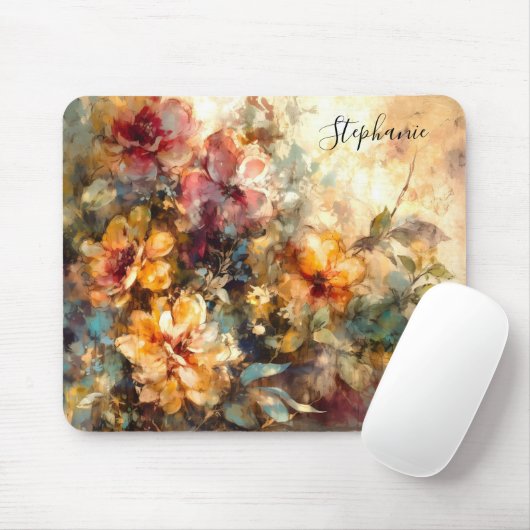 Personalized Floral Watercolor Desk マウスパッド (マウス)
