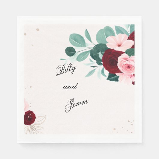 Personalized Floral Wedding Napkins スタンダードランチョンナプキン (正面)
