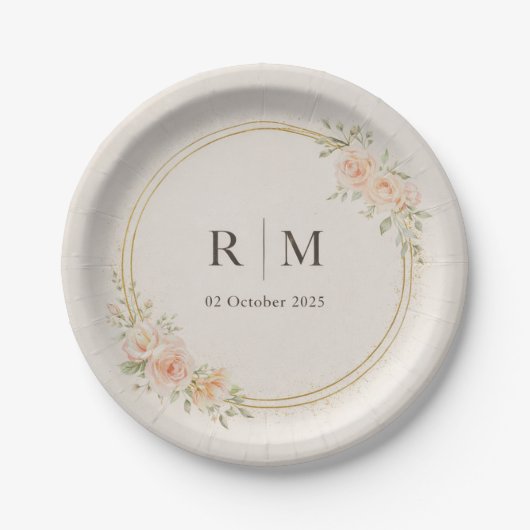 Personalized Floral Wedding Paper Plates ペーパープレート (正面)