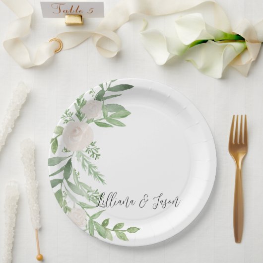 Personalized Floral Wedding Shower Plate ペーパープレート (ウェディング)