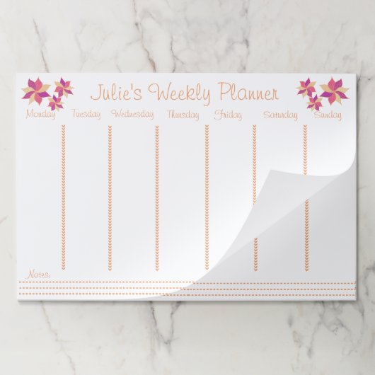 Personalized Floral Weekly Planner Pad ペーパーパッド (折り畳み)