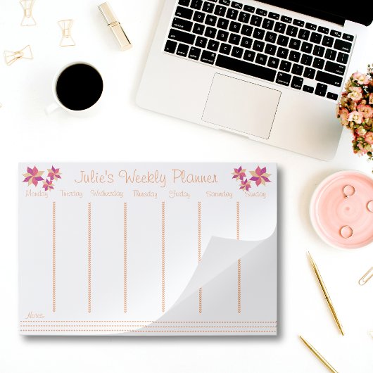 Personalized Floral Weekly Planner Pad ペーパーパッド
