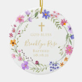 Personalized Floral Wildflower Baptism Photo セラミックオーナメント (正面)