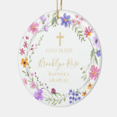 Personalized Floral Wildflower Baptism Photo セラミックオーナメント (左)