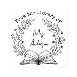 Personalized Floral Wreath Classroom Library Book セルフインキングスタンプ