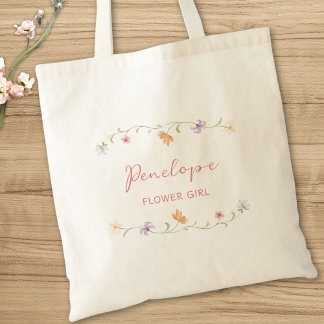 Personalized Flower Girl Watercolor Floral Wedding トートバッグ