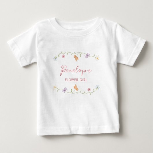 Personalized Flower Girl Watercolor Floral Wedding ベビーTシャツ (正面)