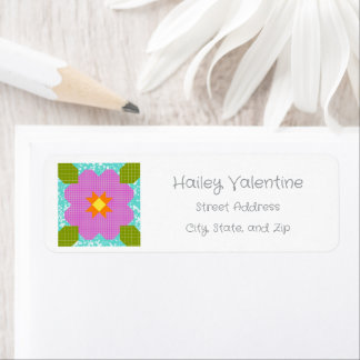Personalized Flower Quilt Block Return Address ラベル