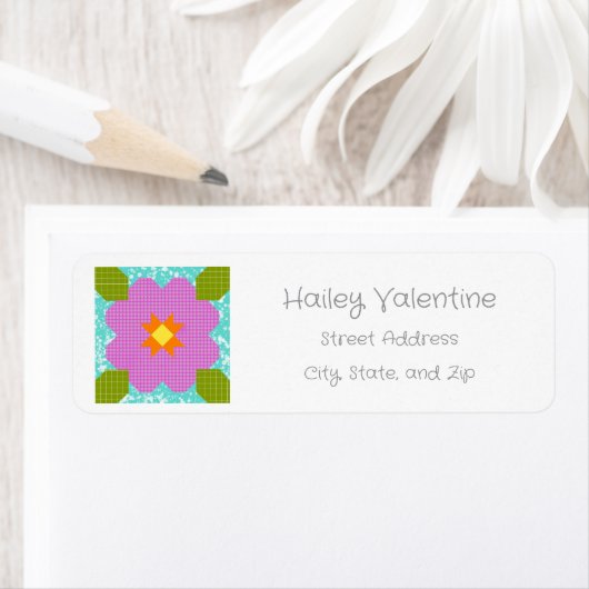 Personalized Flower Quilt Block Return Address ラベル (インサイチュ)