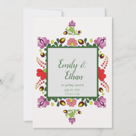 Personalized Folk Floral Wedding & Back Design 招待状