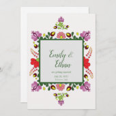 Personalized Folk Floral Wedding & Back Design 招待状 (正面/裏面)