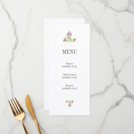 Personalized Folk Floral Wedding Menu Card メニュー (正面/裏面インサイチュ)