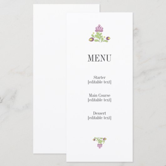 Personalized Folk Floral Wedding Menu Card メニュー (正面/裏面)
