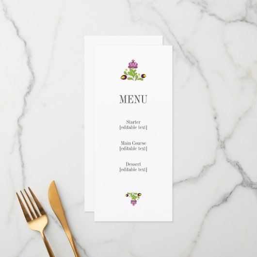 Personalized Folk Floral Wedding Menu Card メニュー (正面/裏面インサイチュ)