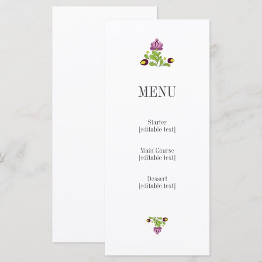 Personalized Folk Floral Wedding Menu Card メニュー (正面/裏面)