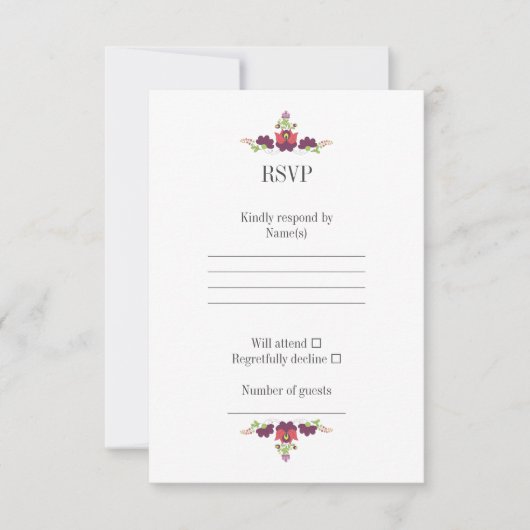 Personalized Folk Floral Wedding RSVP Card (正面)
