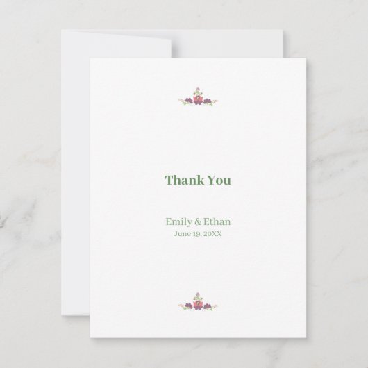 Personalized Folk Floral Wedding Thank You サンキューカード (正面)