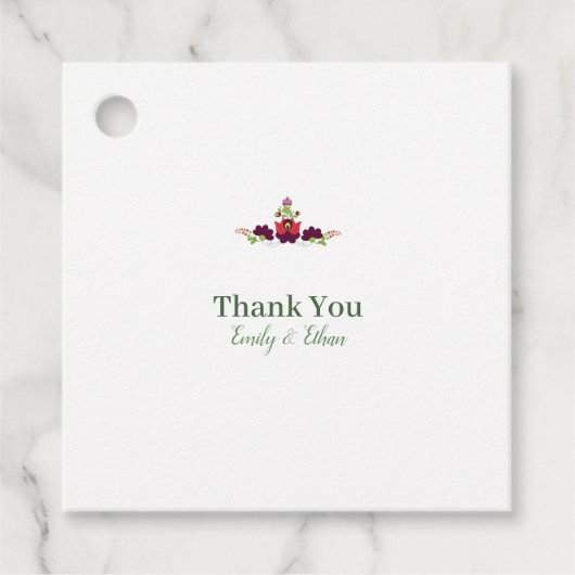 Personalized Folk Floral Wedding Thank You フェイバータグ (正面)