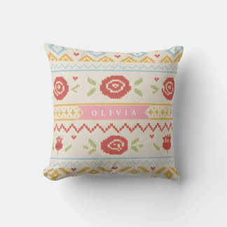 Personalized Folk Nordic Boho Floral Pattern クッション