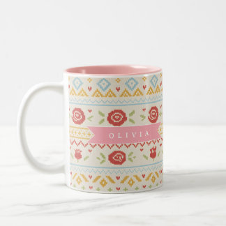 Personalized Folk Nordic Boho Floral Pattern ツートーンマグカップ