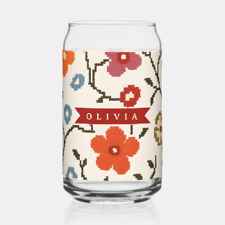 Personalized Folk Scandi Boho Vintage Floral  ガラス缶