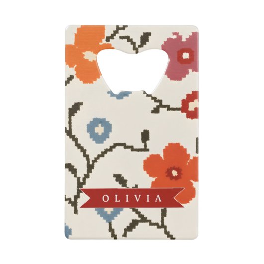 Personalized Folk Scandi Boho Vintage Floral  クレジットカード栓抜き (正面)