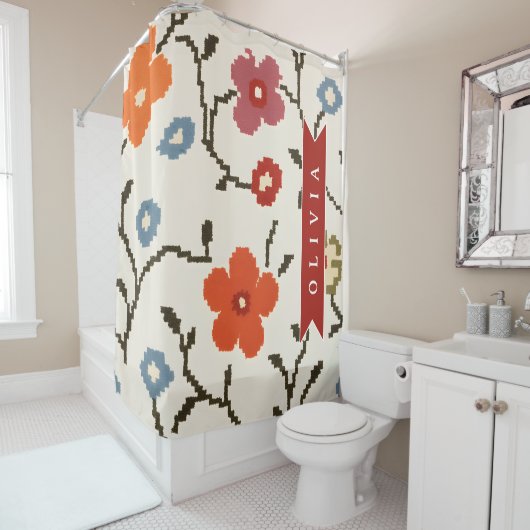 Personalized Folk Scandi Boho Vintage Floral シャワーカーテン (インサイチュ)