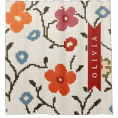 Personalized Folk Scandi Boho Vintage Floral シャワーカーテン (正面)
