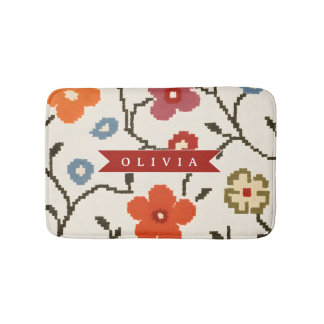 Personalized Folk Scandi Boho Vintage Floral  バスマット