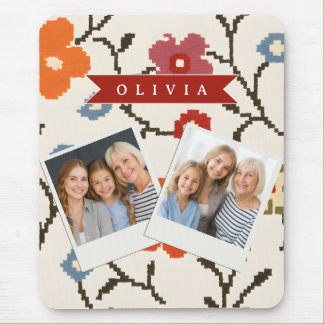 Personalized Folk Scandi Boho Vintage Floral  マウスパッド