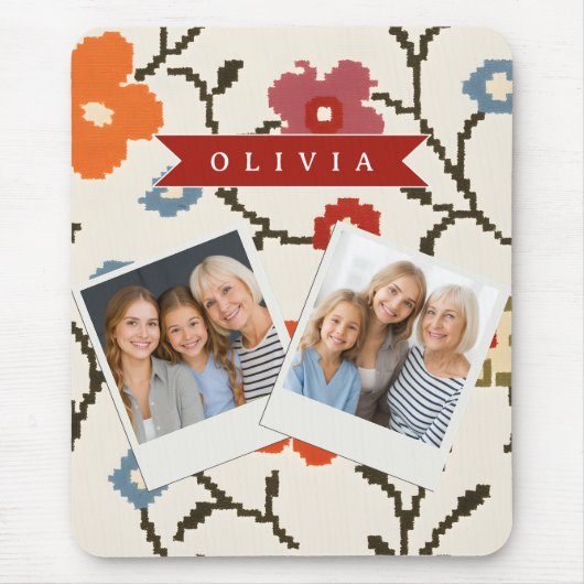 Personalized Folk Scandi Boho Vintage Floral  マウスパッド (正面)