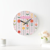 Personalized folk scandinavian floral pattern ラージ壁時計 (ホーム)