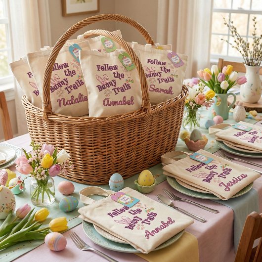 Personalized Follow the Bunny Trails Easter トートバッグ